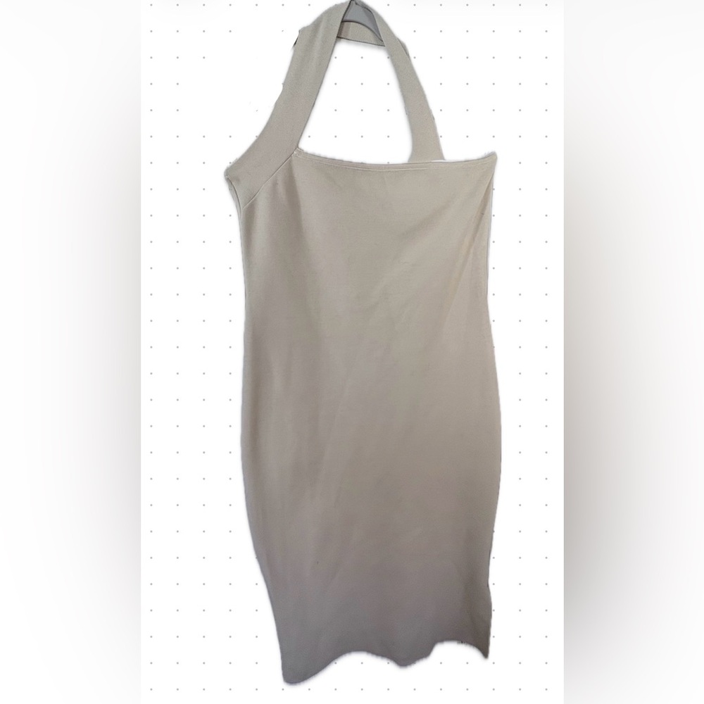 Express Body Contour Asymmetrical Halter Dress - Tan/Beige